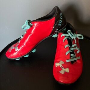 Under Armour size 1 Red and Teal Soccer Cleats